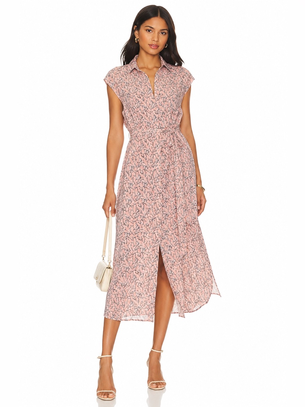 Club Monaco Blush-Pink Floral Collared Maxi Dress